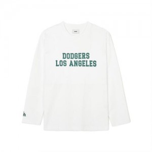 MLB Varsity Loose Fit Long Sleeve T Shirts White | Australia_MLB94867