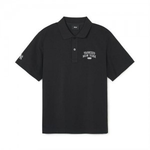 MLB Varsity Over Fit Polo T Shirts Black | Australia_MLB20750