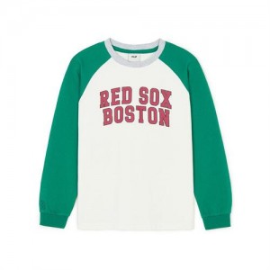 MLB Varsity Raglan T Shirt Tops Green | Australia_MLB56660