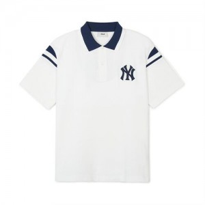 MLB Varsity Shoulder Point Over Fit Polo T Shirts White | Australia_MLB29481