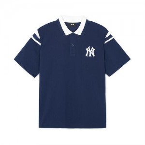 MLB Varsity Shoulder Point Over Fit Polo T Shirts Blue | Australia_MLB33651