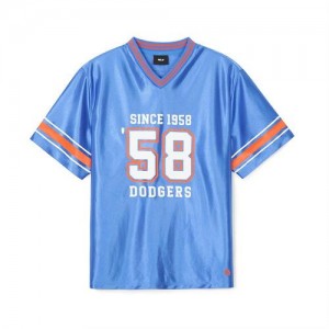 MLB Varsity Soccer Jersey V Neck Over Fit T Shirts Blue | Australia_MLB20377