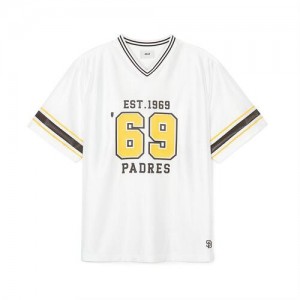 MLB Varsity Soccer Jersey V Neck Over Fit T Shirts White | Australia_MLB99876