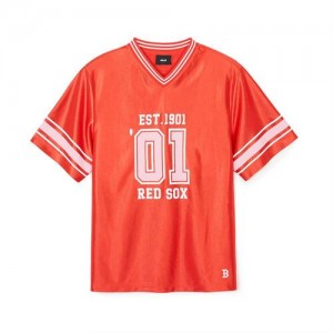 MLB Varsity Soccer Jersey V Neck Over Fit T Shirts Orange | Australia_MLB53676