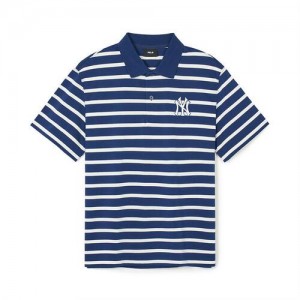 MLB Varsity Stripe Over Fit Polo T Shirts Blue | Australia_MLB49775