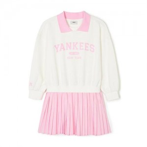 MLB Varsity Sweatshirt Dress Tops White / Pink | Australia_MLB63986