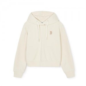 MLB Women Basic Small Logo Crop Hoodie White | Australia_MLB37577