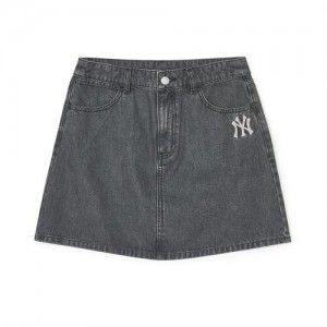 MLB Women`s Basic Medium Logo Skirt Denim Dark Grey | Australia_MLB57621