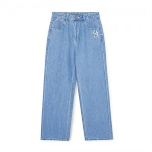 MLB Women`s Basic Medium Logo Wide Pants Denim Blue | Australia_MLB55909