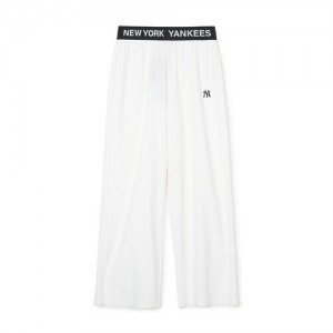 MLB Women`s Basic Small Logo Banding Wide Pants Bottoms White | Australia_MLB17686