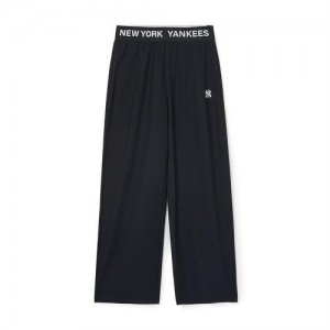 MLB Women`s Basic Small Logo Banding Wide Pants Bottoms Black | Australia_MLB81453