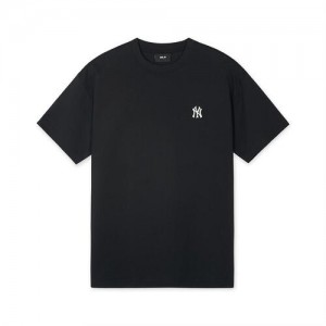 MLB Women`s Basic Small Logo Over Fit T Shirts Black | Australia_MLB80082