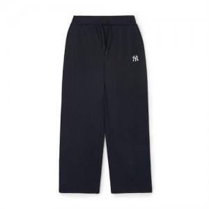 MLB Women`s Basic Small Logo Wide Pants Bottoms Black | Australia_MLB78732