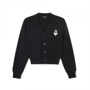 MLB Women`s Heart Wappen Crop Cardigan Sweaters Black | Australia_MLB79461