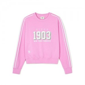 MLB Women`s Sportive Varsity Track Crop Sweatshirts Pink | Australia_MLB36449