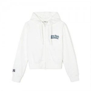 MLB Women`s Varsity Crop Hood Zip Up Hoodie White | Australia_MLB38224