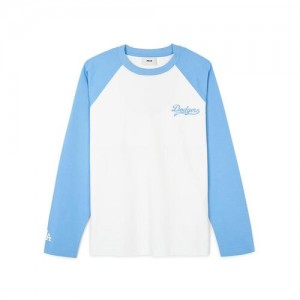 MLB Women`s Varsity Raglan Loose Fit T Shirts White / Blue | Australia_MLB41015