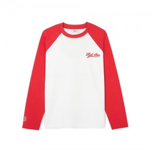 MLB Women`s Varsity Raglan Loose Fit T Shirts White / Red | Australia_MLB55152