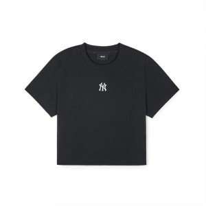 MLB Womens`s Basic Small Logo Crop T Shirts Black | Australia_MLB82859