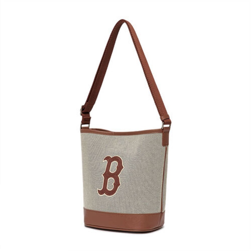 MLB Basic Big Logo Canvas Crossbody Bags Grey / Brown | Australia_MLB35178