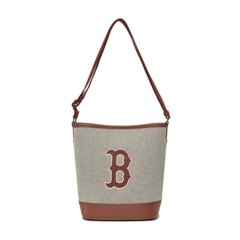 MLB Basic Big Logo Canvas Crossbody Bags Grey / Brown | Australia_MLB35178