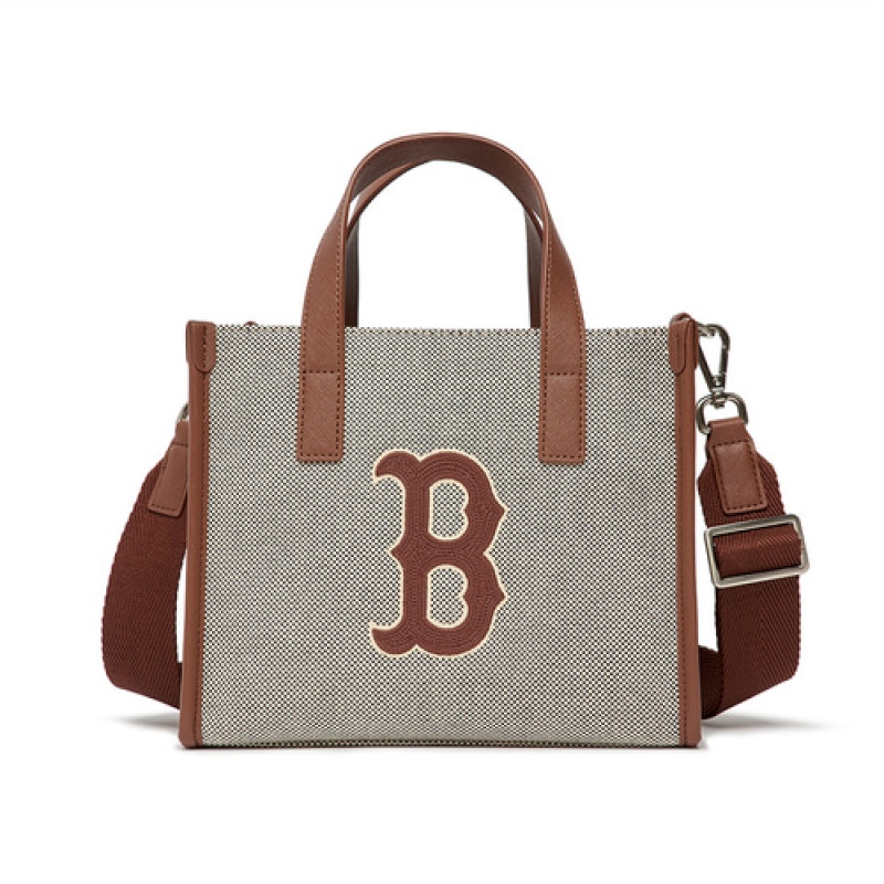 MLB Basic Big Logo Canvas S Tote Bags Grey | Australia_MLB58965