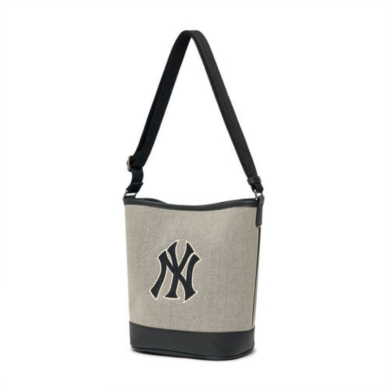 MLB Basic Big Logo Canvas Tote Bags Grey / Black | Australia_MLB95620