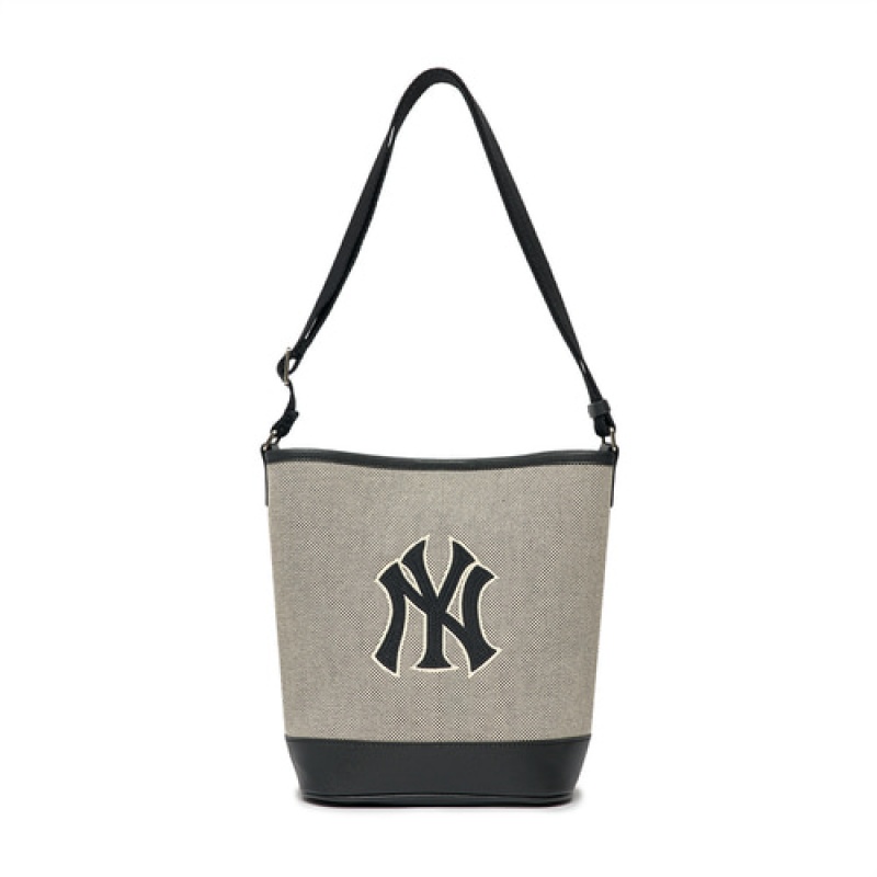 MLB Basic Big Logo Canvas Tote Bags Grey / Black | Australia_MLB95620