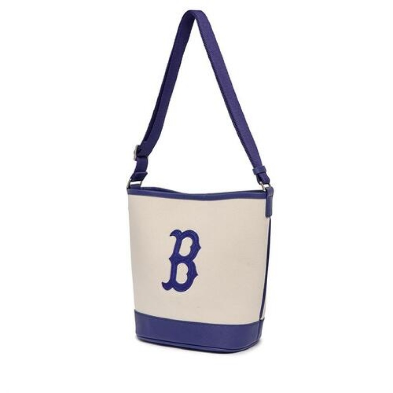 MLB Basic Big Logo Canvas Tote Bags White / Blue | Australia_MLB81732