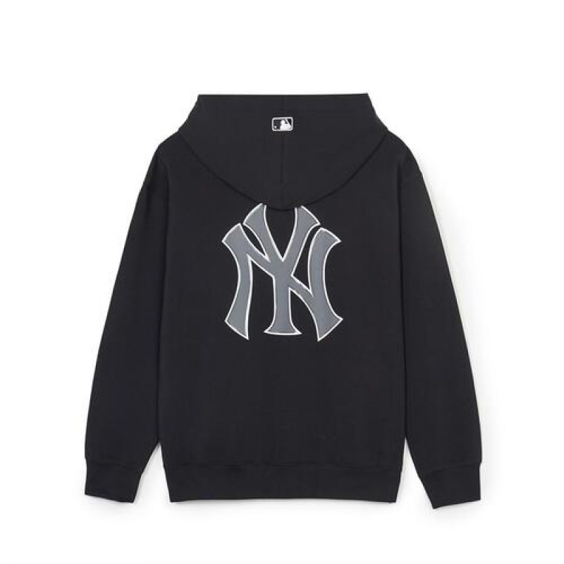 MLB Basic Big Logo Double Knit Hood Zip Up Hoodie Black | Australia_MLB62875