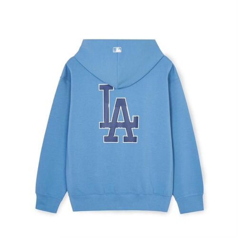 MLB Basic Big Logo Double Knit Hood Zip Up Hoodie Blue | Australia_MLB61947