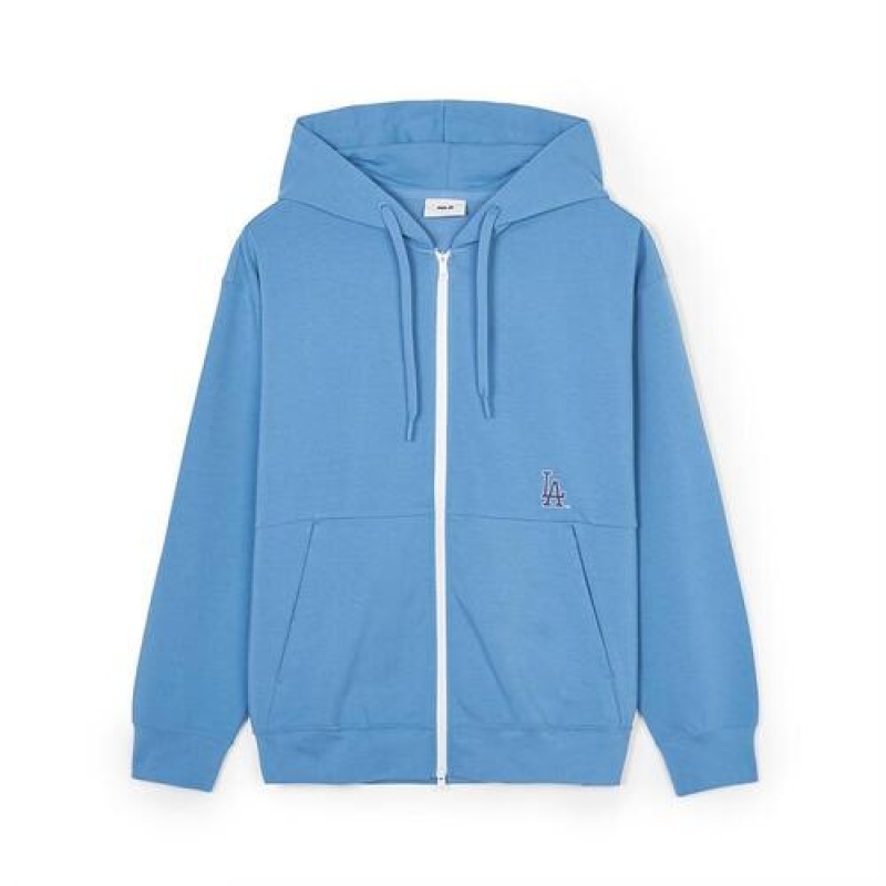 MLB Basic Big Logo Double Knit Hood Zip Up Hoodie Blue | Australia_MLB61947