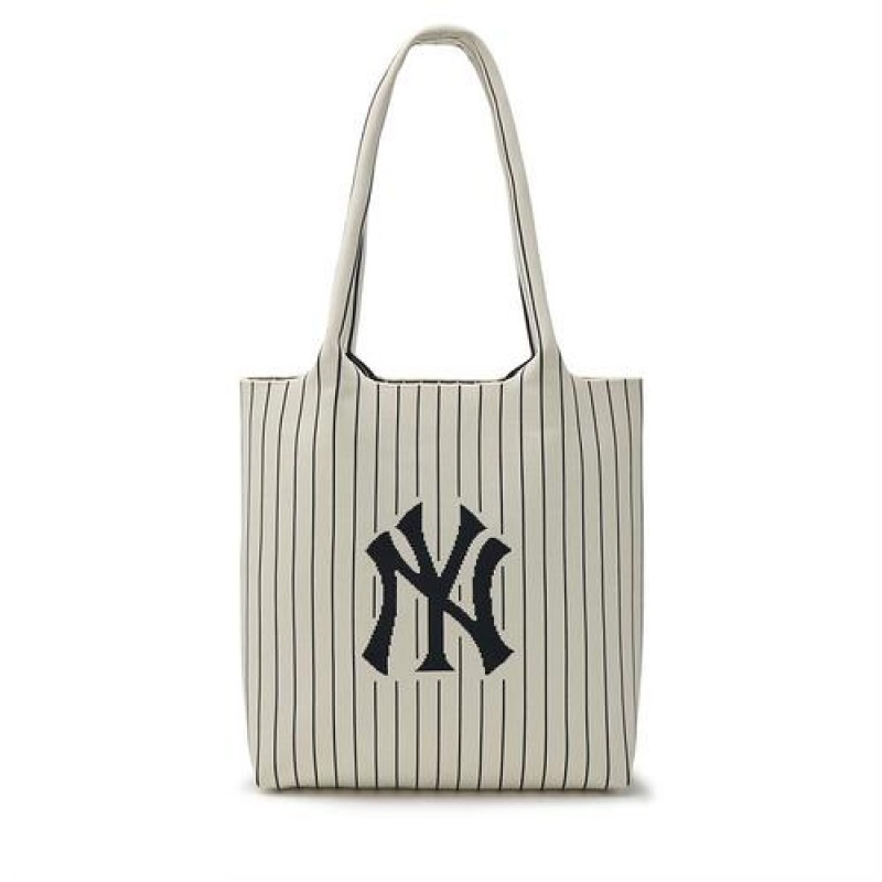 MLB Basic Big Logo Knit Tote Bags White | Australia_MLB75119