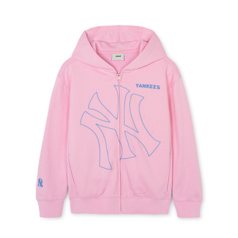 MLB Basic Big Logo Zip Up Hoodie Tops Pink | Australia_MLB87779