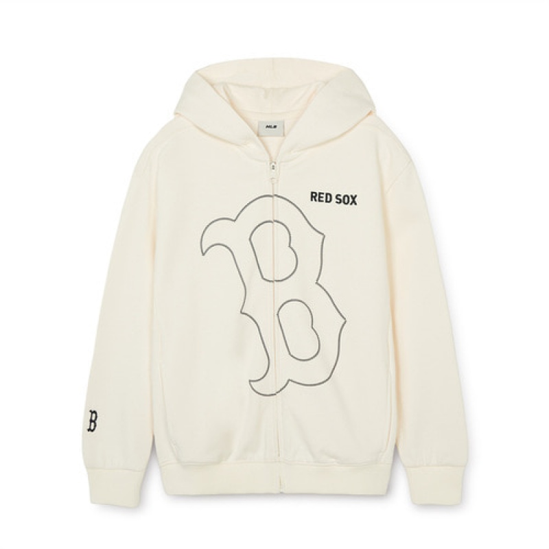 MLB Basic Big Logo Zip Up Hoodie Tops White | Australia_MLB97934