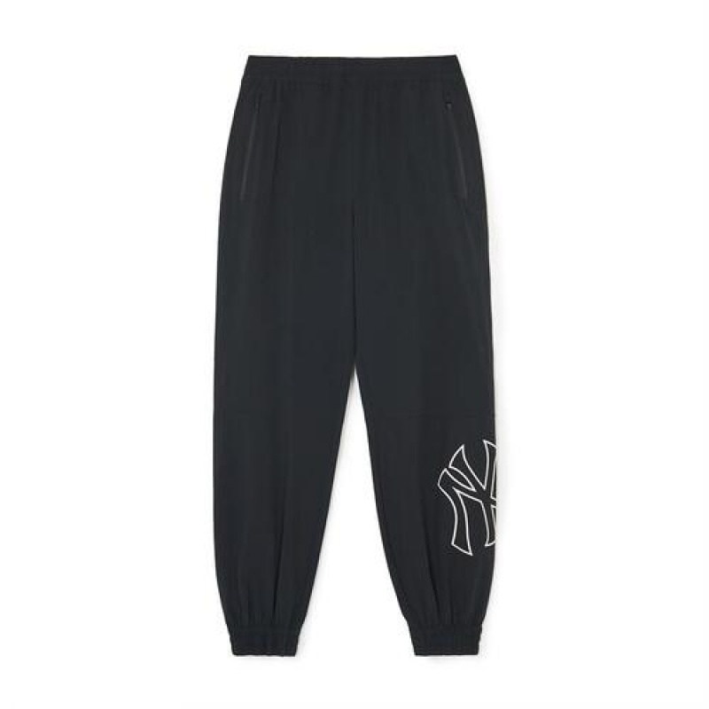 MLB Basic Big&mega Logo Summer Stretch Woven Track Pants Bottoms Black | Australia_MLB60778