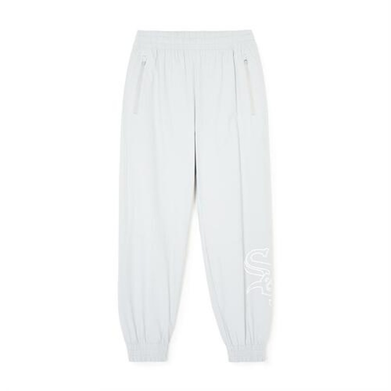 MLB Basic Big&mega Logo Summer Stretch Woven Track Pants Bottoms White | Australia_MLB21454