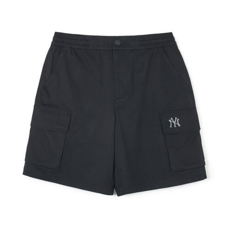 MLB Basic Cotton Touch Wide Cargo 9in Shorts Bottoms Black | Australia_MLB12117