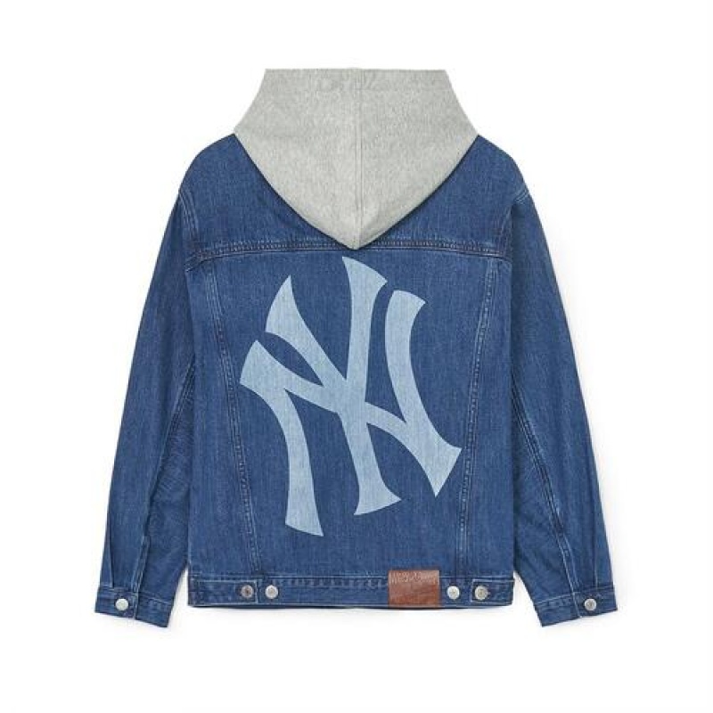 MLB Basic Mega Logo Hooded Jacket Denim Blue | Australia_MLB49920