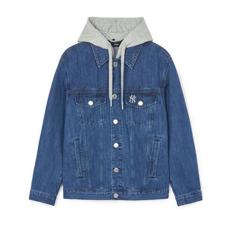 MLB Basic Mega Logo Hooded Jacket Denim Blue | Australia_MLB49920