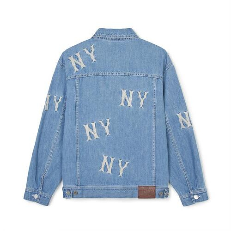 MLB Basic Multi Mega Logo Embroidery Jacket Denim Blue | Australia_MLB92564