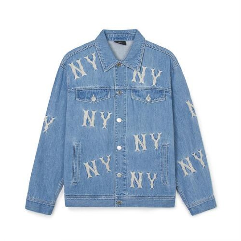 MLB Basic Multi Mega Logo Embroidery Jacket Denim Blue | Australia_MLB92564