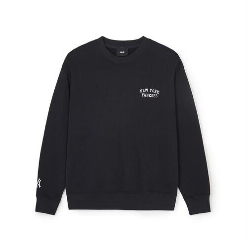 MLB Basic Small Lettering Sweatshirts Black | Australia_MLB80980