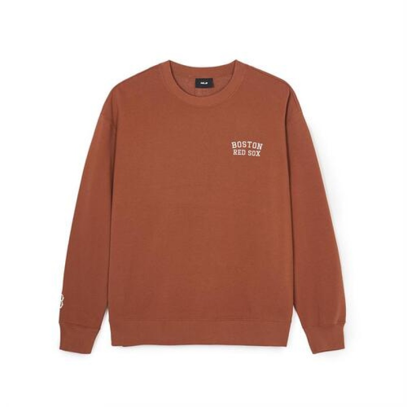 MLB Basic Small Lettering Sweatshirts Brown | Australia_MLB93305