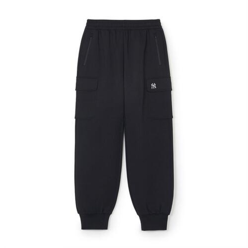 MLB Basic Small Logo Cargo Track Pants Bottoms Black | Australia_MLB90511