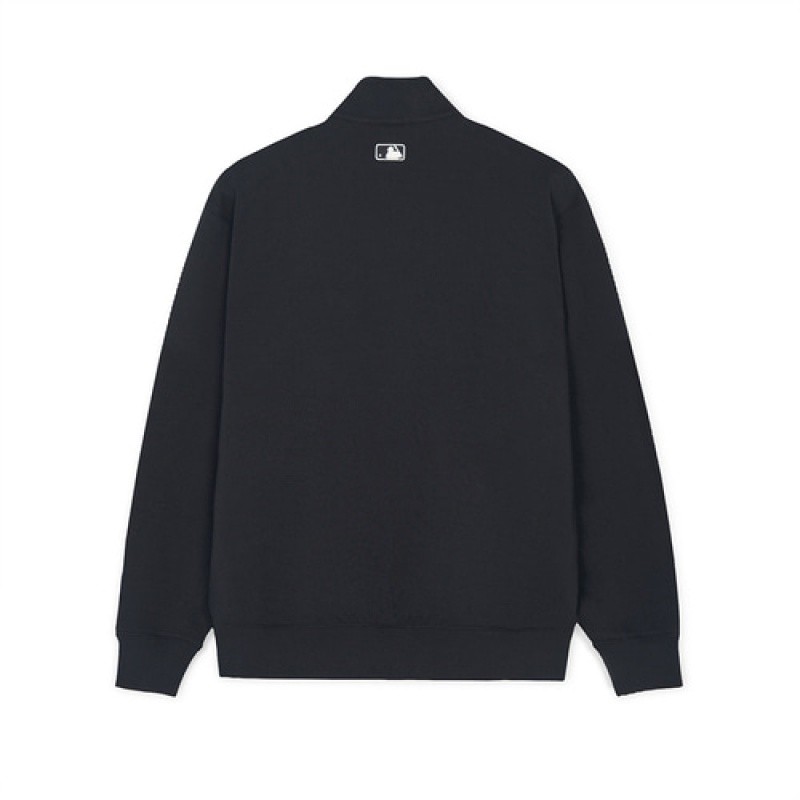 MLB Basic Small Logo Half Zip Sweatshirts Black | Australia_MLB78987