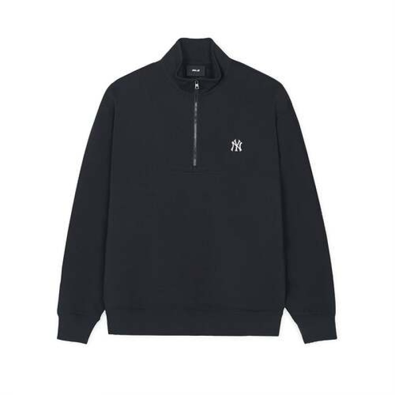 MLB Basic Small Logo Half Zip Sweatshirts Black | Australia_MLB78987