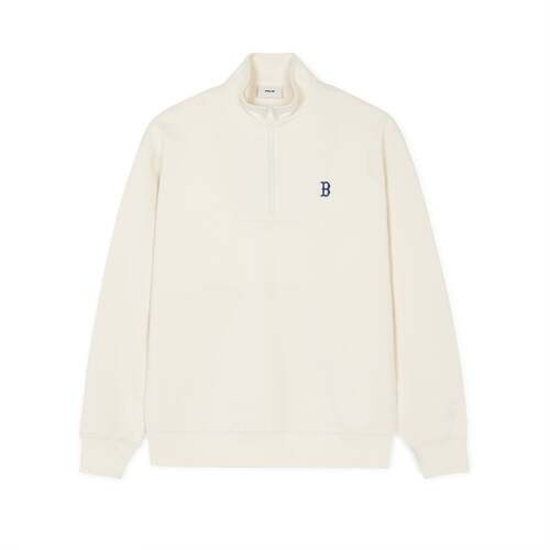 MLB Basic Small Logo Half Zip Sweatshirts White | Australia_MLB68656