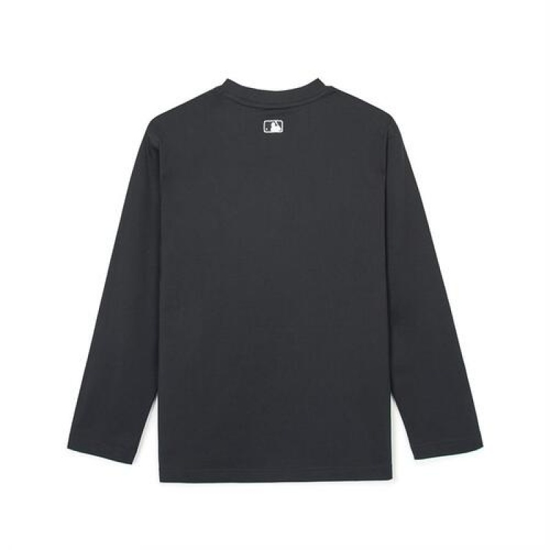 MLB Basic Small Logo Loose Fit Long Sleeve T Shirts Black | Australia_MLB45114