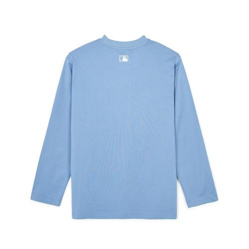 MLB Basic Small Logo Loose Fit Long Sleeve T Shirts Blue | Australia_MLB21818